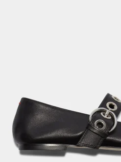 Discount Aeyde Uma Eyelet Leather Mary-Janes Flats Black Nappa