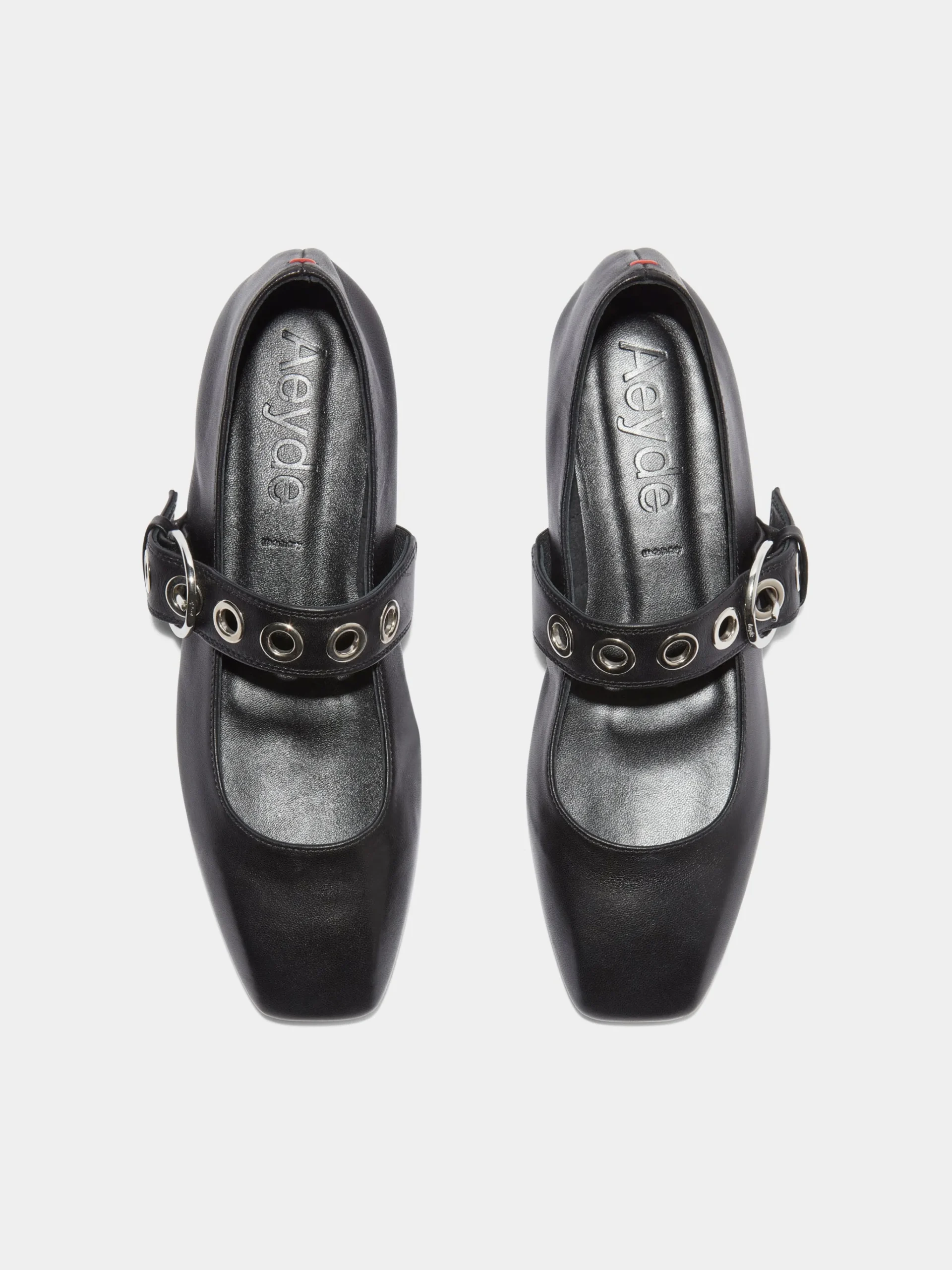 Discount Aeyde Uma Eyelet Leather Mary-Janes Flats Black Nappa