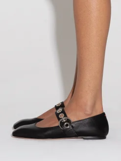 Discount Aeyde Uma Eyelet Leather Mary-Janes Flats Black Nappa