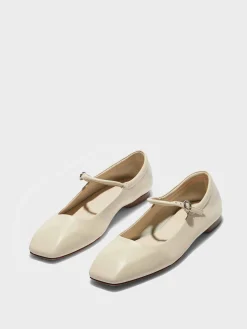 Outlet Aeyde Uma Leather Mary-Jane Flats Creamy Nappa
