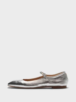 Hot Aeyde Uma Leather Mary-Jane Flats Silver Nappa