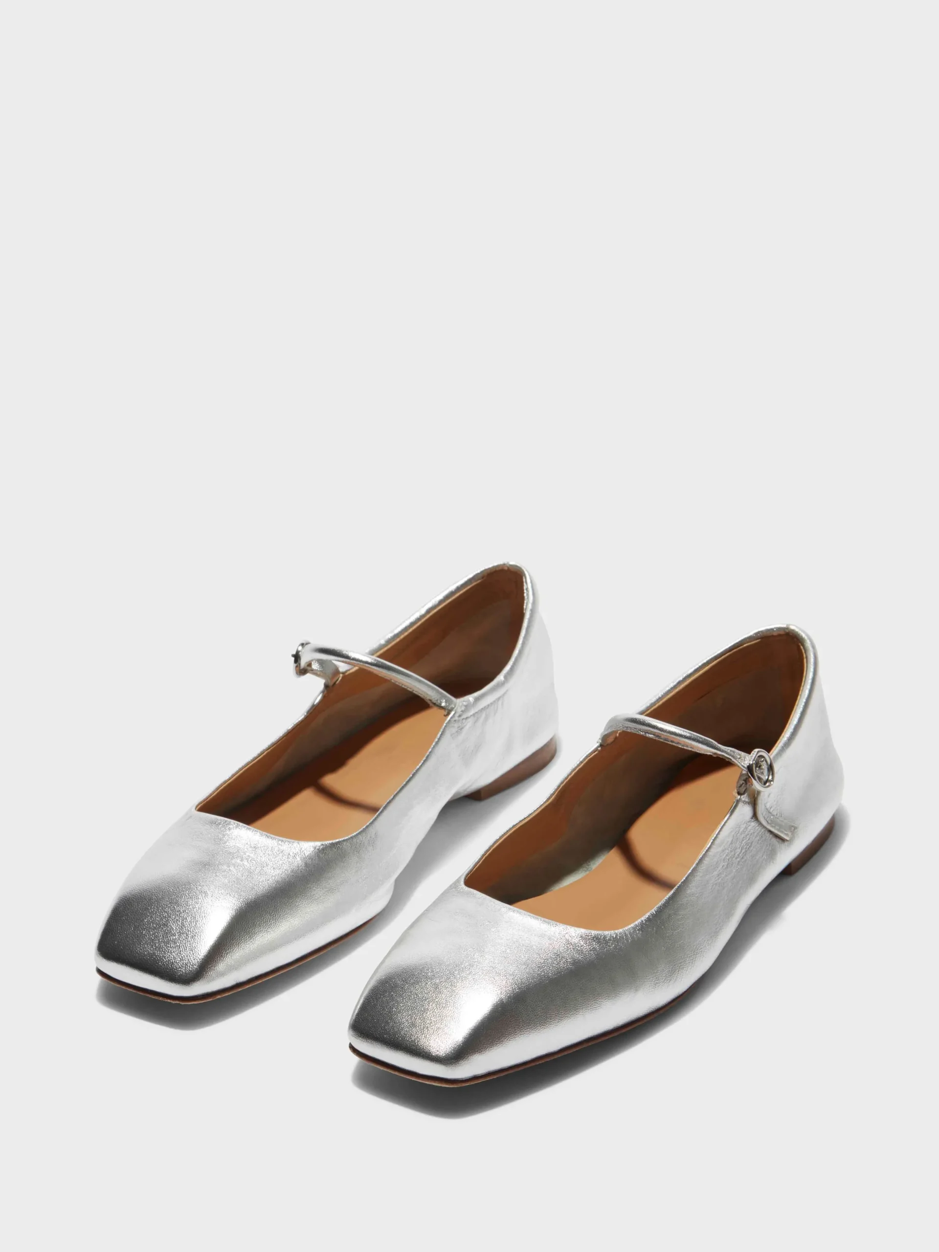 Hot Aeyde Uma Leather Mary-Jane Flats Silver Nappa