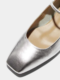 Hot Aeyde Uma Leather Mary-Jane Flats Silver Nappa