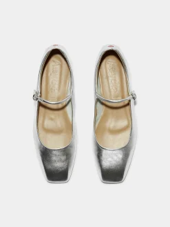 Hot Aeyde Uma Leather Mary-Jane Flats Silver Nappa