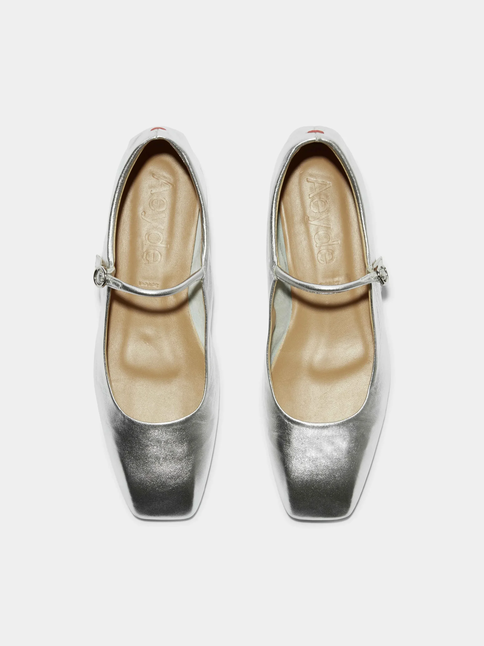 Hot Aeyde Uma Leather Mary-Jane Flats Silver Nappa