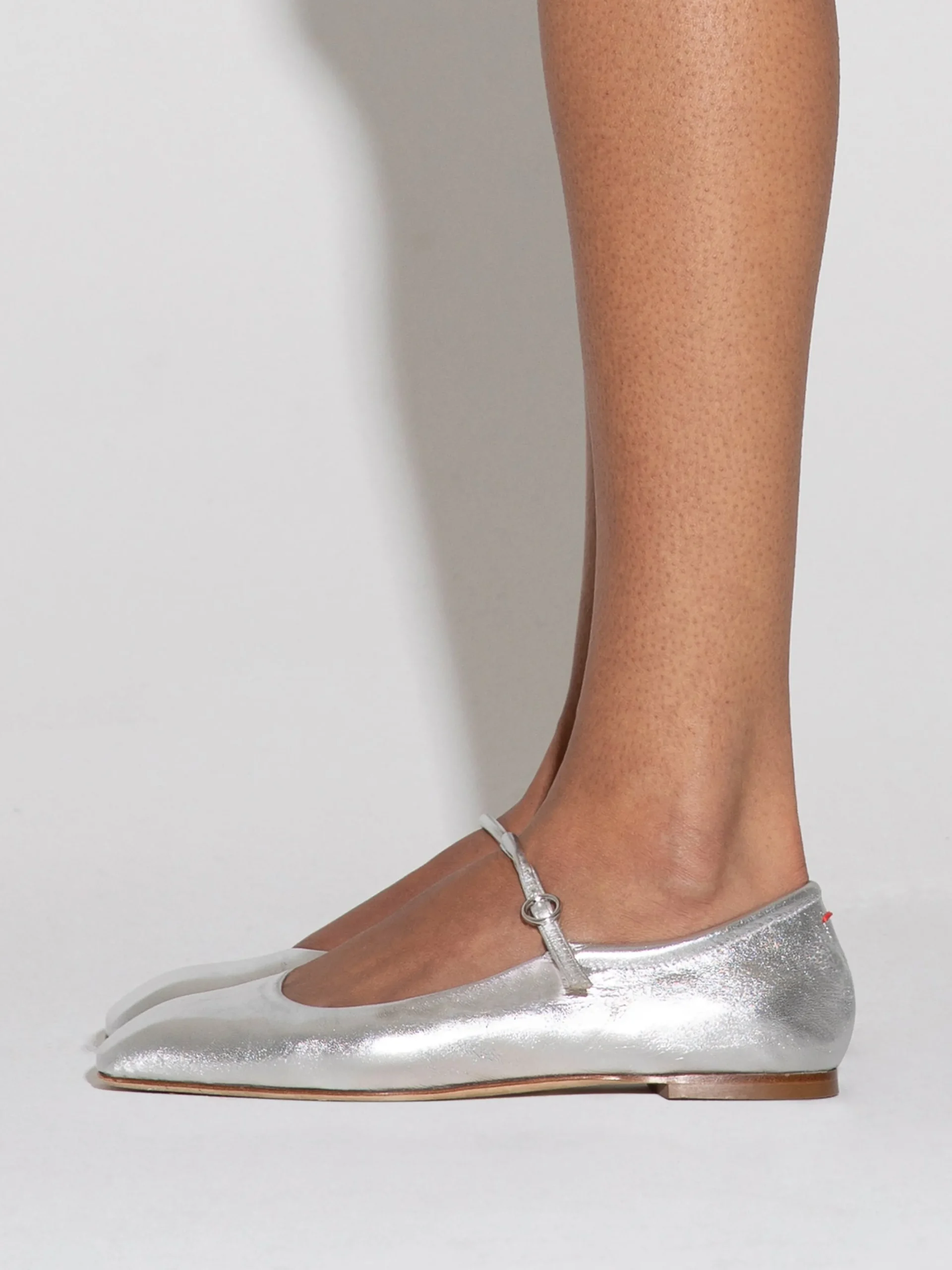 Hot Aeyde Uma Leather Mary-Jane Flats Silver Nappa