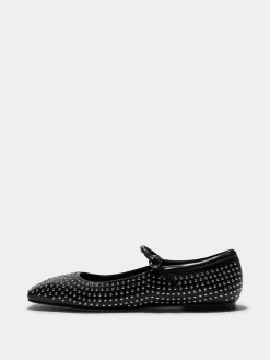 New Aeyde Uma Mini Stud Leather Mary-Jane Flats Black Nappa/Mini Studs