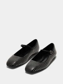 New Aeyde Uma Mini Stud Leather Mary-Jane Flats Black Nappa/Mini Studs