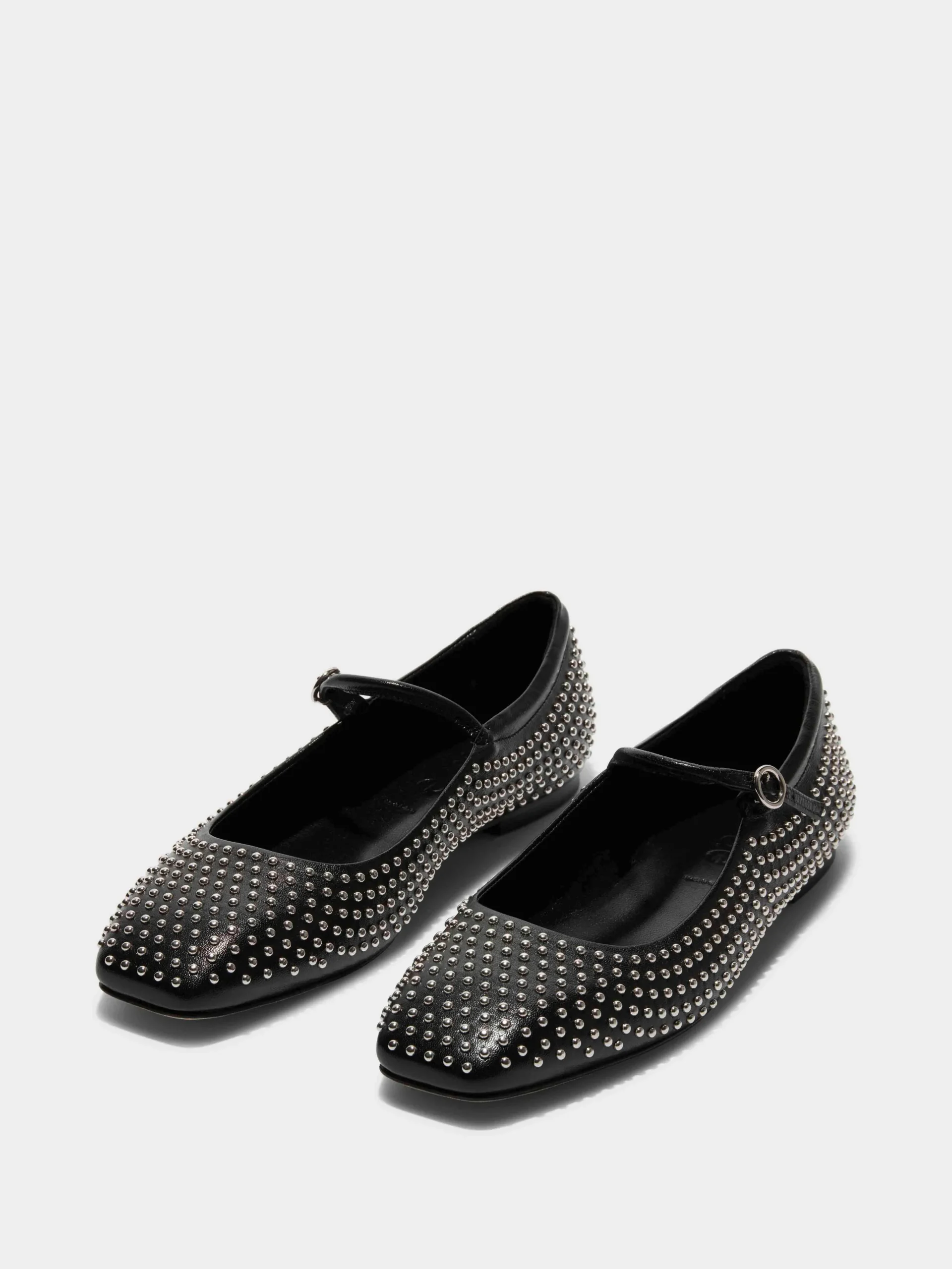 New Aeyde Uma Mini Stud Leather Mary-Jane Flats Black Nappa/Mini Studs