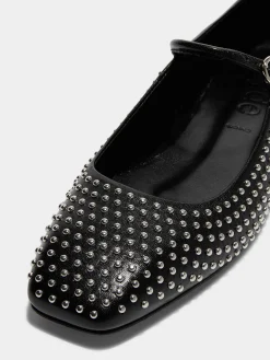 New Aeyde Uma Mini Stud Leather Mary-Jane Flats Black Nappa/Mini Studs