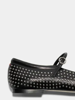 New Aeyde Uma Mini Stud Leather Mary-Jane Flats Black Nappa/Mini Studs