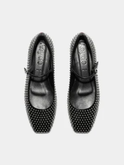 New Aeyde Uma Mini Stud Leather Mary-Jane Flats Black Nappa/Mini Studs