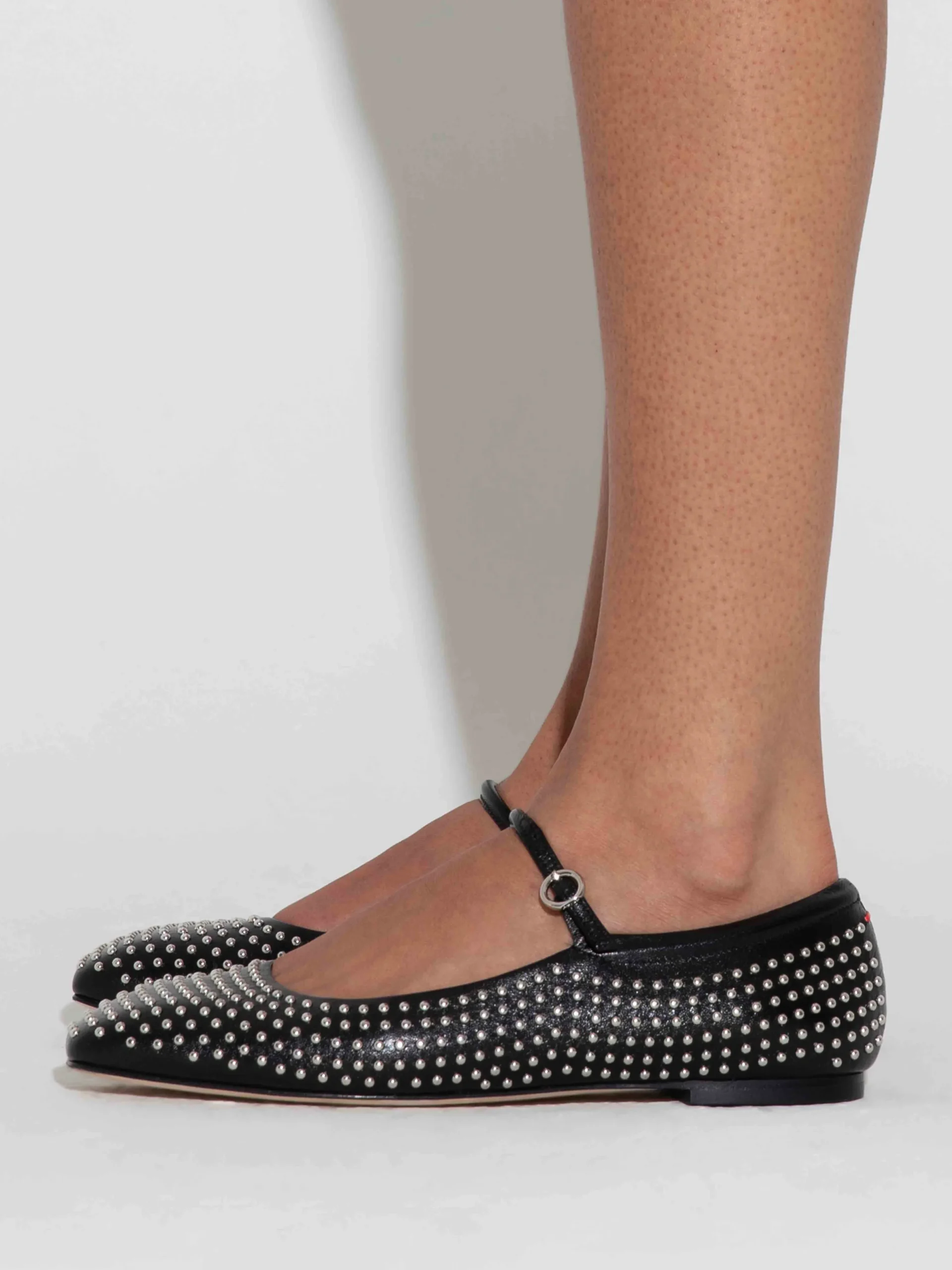 New Aeyde Uma Mini Stud Leather Mary-Jane Flats Black Nappa/Mini Studs