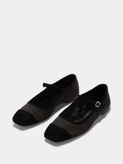 New Aeyde Uma Satin Toe-Cap Mary-Jane Flats Black Satin/Suede