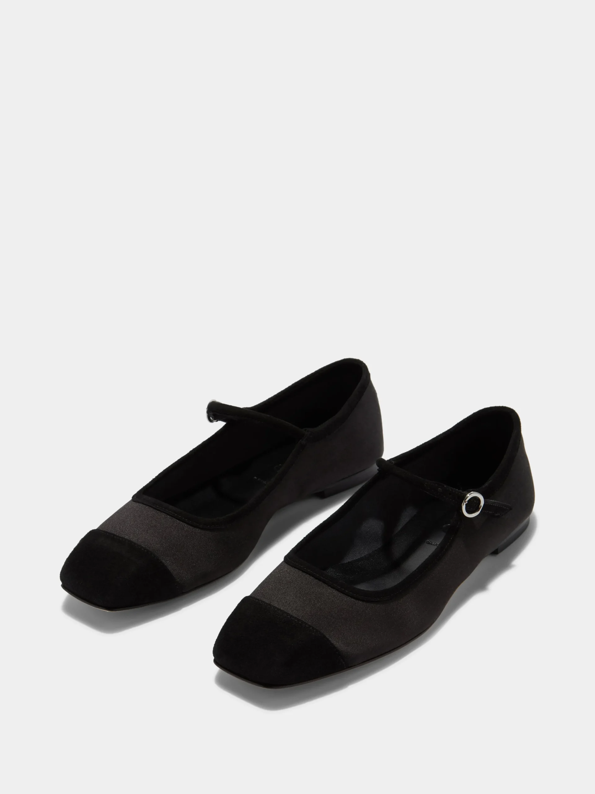 New Aeyde Uma Satin Toe-Cap Mary-Jane Flats Black Satin/Suede