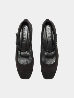 New Aeyde Uma Satin Toe-Cap Mary-Jane Flats Black Satin/Suede