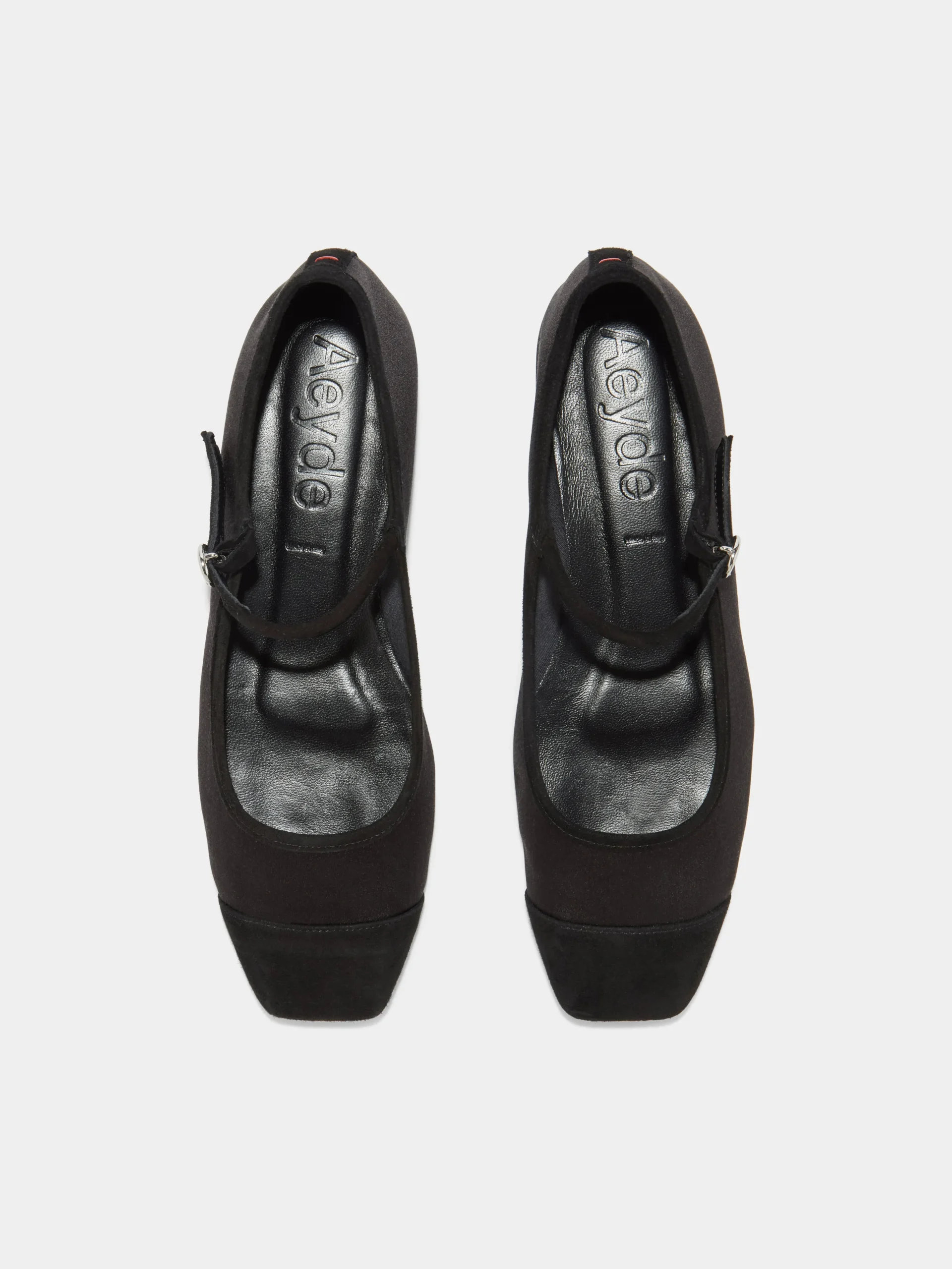 New Aeyde Uma Satin Toe-Cap Mary-Jane Flats Black Satin/Suede