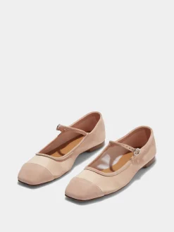 Fashion Aeyde Uma Satin Toe-Cap Mary-Jane Flats Peach Satin/Suede