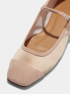 Fashion Aeyde Uma Satin Toe-Cap Mary-Jane Flats Peach Satin/Suede