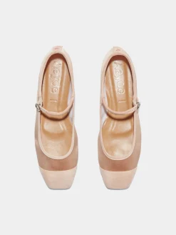 Fashion Aeyde Uma Satin Toe-Cap Mary-Jane Flats Peach Satin/Suede