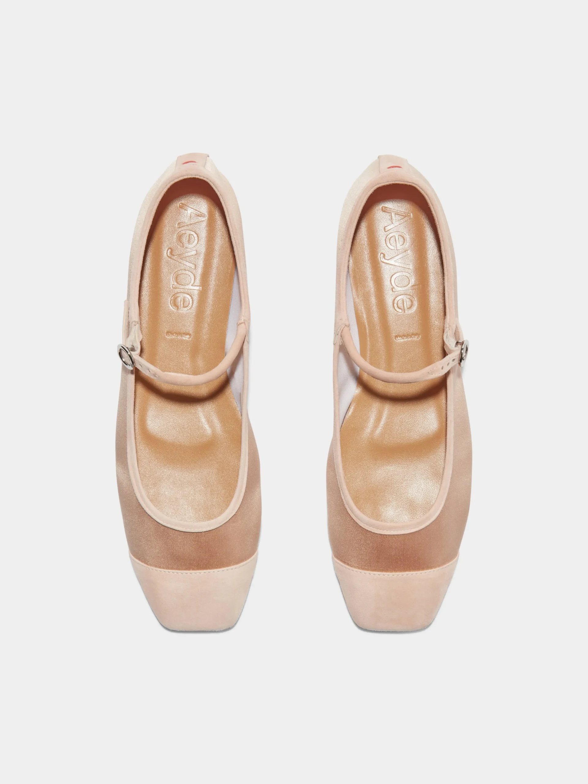 Fashion Aeyde Uma Satin Toe-Cap Mary-Jane Flats Peach Satin/Suede