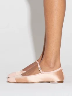 Fashion Aeyde Uma Satin Toe-Cap Mary-Jane Flats Peach Satin/Suede